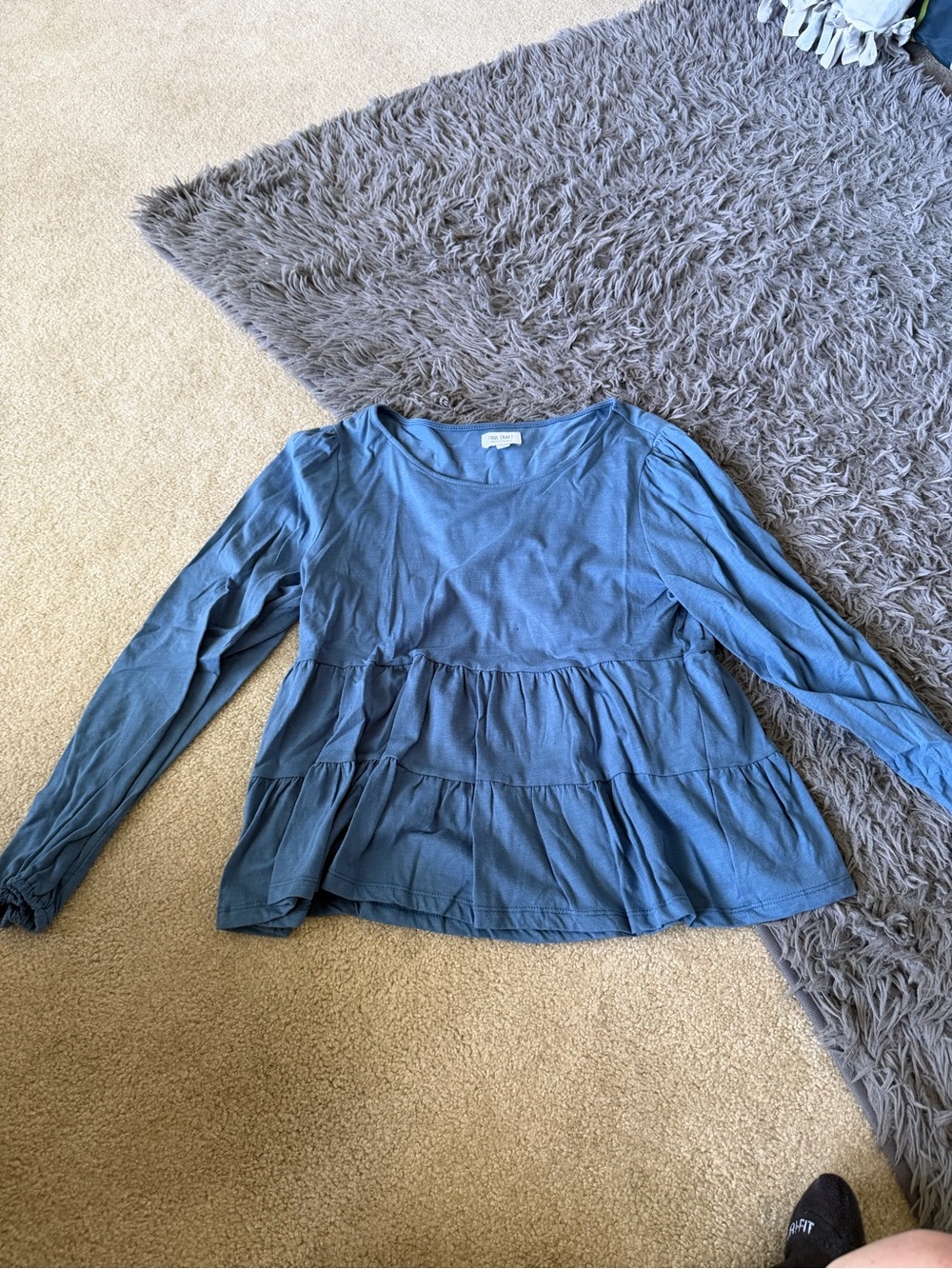 True Craft Dusty Blue Long Sleeve Tiered Peplum Top